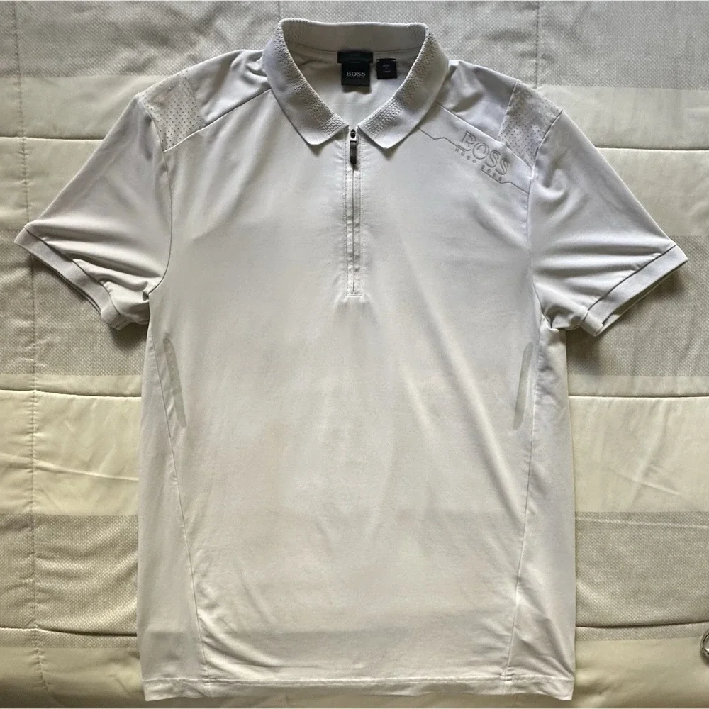 BOSS Athleisure Philix 1 polo shirt 1/4 Zip Light‎ Gray Medium READ